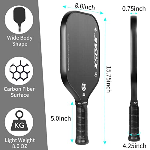 XSPAK PRO Series Carbon Fiber Pickleball Paddle with Honeycomb Core and Comfort Grip - White Variation