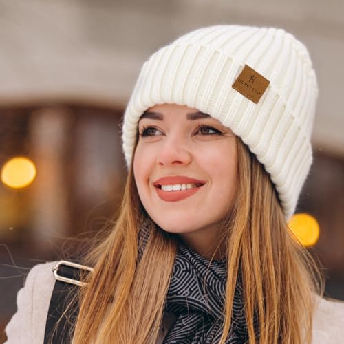Winter Beanie Hat for Men and Women - Thick Thermal Plush Lined Knit Cap - Gray, White, Pink - One Size