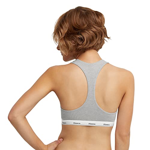 Hanes Women's Originals Racerback Bralette Pack - Large Black & Concrete Heather, Breathable Cotton, 2-Pack