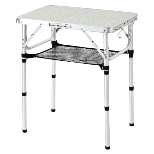 Portable Aluminum Camping Table - Small Foldable Picnic & Travel Desk, Silver & Sage Gray, 24 x 16 Inches, Adjustable Height