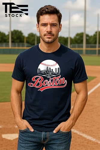 Baseball Shirt Fan Cityscape T-Shirt with Urban Skyline Graphic - Adult Boston Navy Large