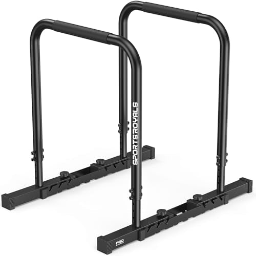 Sportsroyals Black Adjustable Dip Bar Station - Heavy Duty Parallette & Upper Body Workout Equipment for Home Gym
