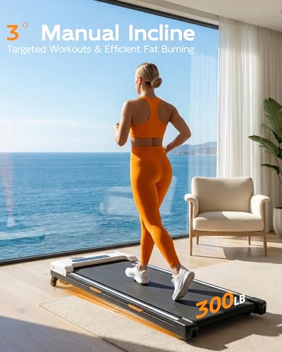 White TKWRUN Under Desk Walking Treadmill with Incline, Remote, 300Lbs Capacity