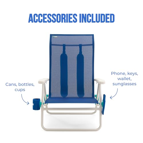 Tall Beach Chair 17 Inch Seat Sky - Supports 400 lbs, Reclining, Anti-Rust Frame