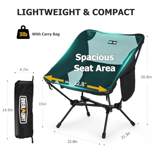 Overmont Ultralight Portable Camping Chair - Black, 2 Pack, Supports Up to 330 Lbs