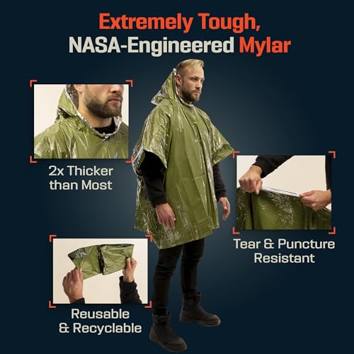 Emergency Mylar Poncho with Hood - Lightweight Waterproof Survival Rain Gear