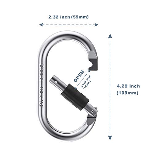 Heavy Duty Steel Carabiner Clips 4.29 x 2.32 Inches - 25kN Locking, 2 Pack