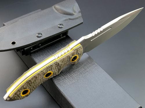 Eafengrow EF139 Fixed Blade Knife with 154CM Steel Blade, Micarta Handle, Army Green, Full Tang, Survival & Camping Tool