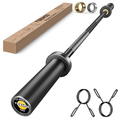 Home Gym 47-Inch Barbell Bar with Spring Collars, 700lb Capacity, E-Coat Finish - Bearings Variation