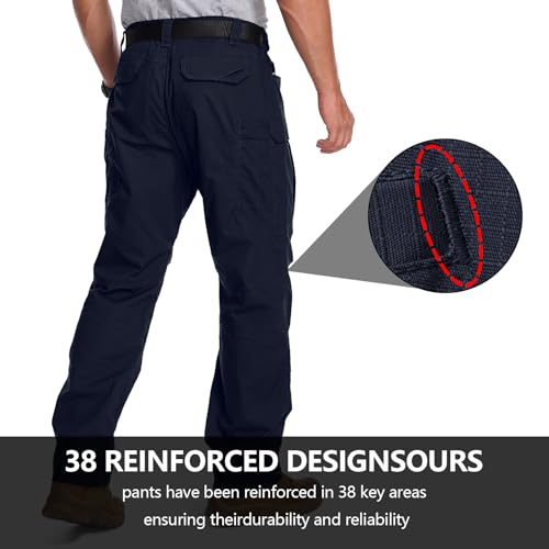 Mens Cargo Pants Tactical Cotton Flex Stretch BDU Outdoor Hiking Work Pants - Navy Blue 34