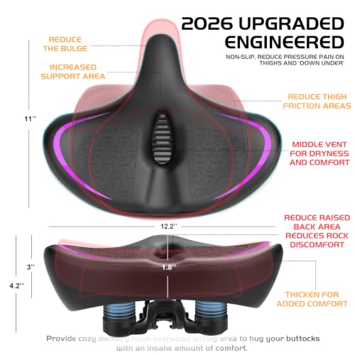 Twomaples Violet Purple Wide Comfort Bicycle Seat for Women Men - Oversized Saddle for Peloton, Exercise, Mountain & E-Bikes