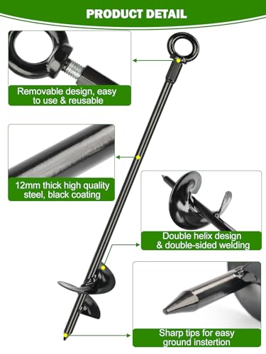 Hangner 4-Piece 30-Inch Heavy Duty Ground Anchor Kit with Galvanized Cable & Turnbuckles for Sheds, Greenhouses, Trampolines, and Outdoor Structures