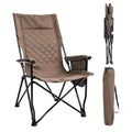 Khaki Portable Folding Camping Chair with High Back and Storage Bag