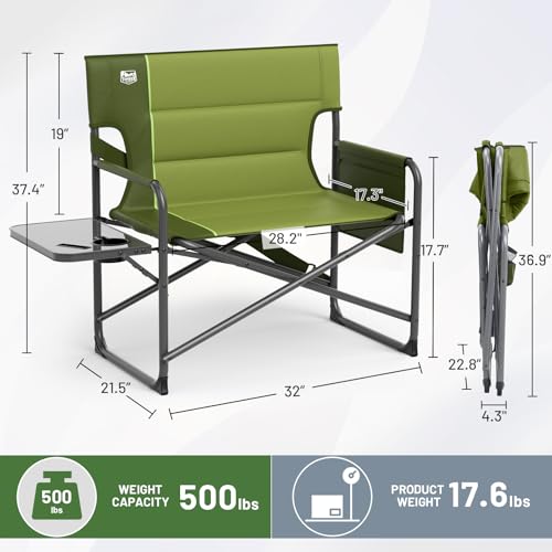 Timber Ridge Heavy Duty Folding Camping Chair 500lb Support Green / XXL Director's Chair