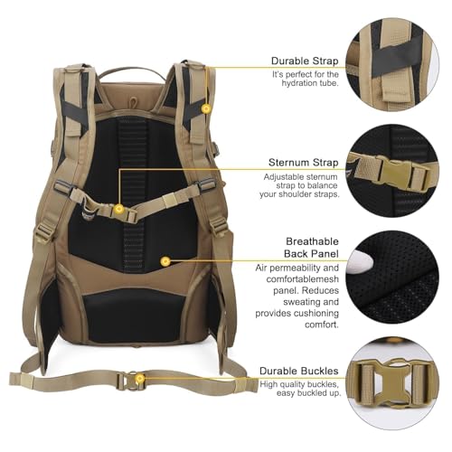 Mardingtop 35L Khaki Tactical Military Backpack with Cordura for Hiking & Camping