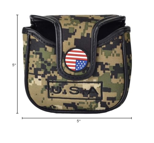 PLUSKER Camo Golf Mallet Putter Head Cover, Camouflage Green & USA Flag Pattern Magnetic Closure Protector | Waterproof PU Leather for On-Course & Travel Defense