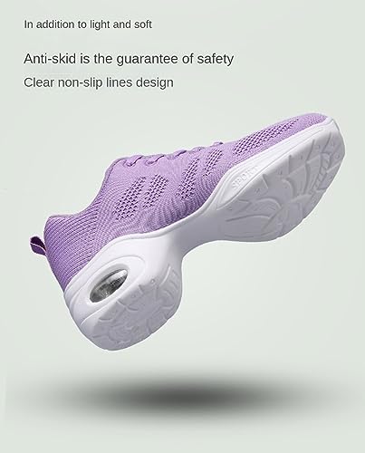 Women's Air Cushion Jazz Dance Sneakers - Breathable Mesh, Thick Sole, Black, Size 7