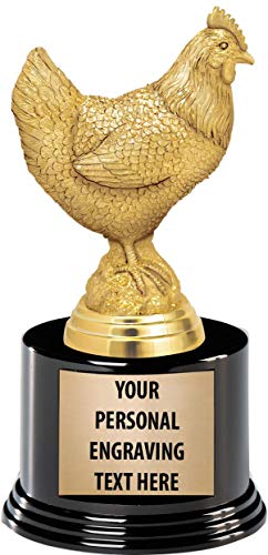 Personalized Chicken Trophy with Custom Engraving - 7.25" Gold Award with Black Base - Variation 1