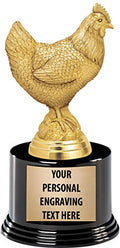 Personalized Chicken Trophy with Custom Engraving - 7.25" Gold Award with Black Base - Variation 1