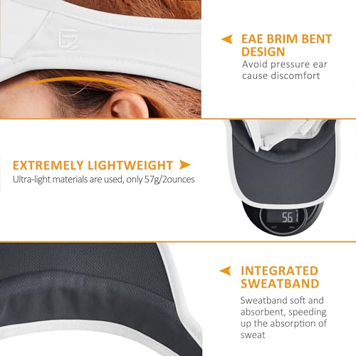 GADIEMKENSD Foldable Sun Visor Hat UPF 50+ Adjustable Wide Brim - White, 6 3/4-7 3/8