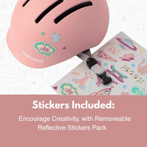 Thousand Kids Bike Helmet - Pink Power, Reflective Stickers & Magnetic Buckle