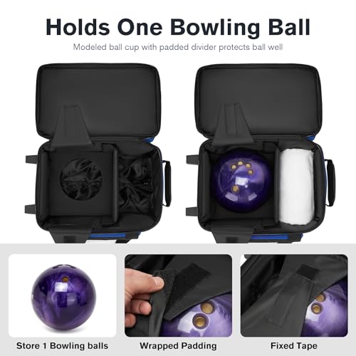 Blue Single Roller Bowling Bag with Wheels & Separate Shoe Compartment