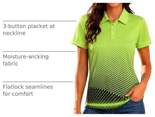 Large Green Women's Golf Polo Shirt Short Sleeve Collared Tennis Top - Little Beauty