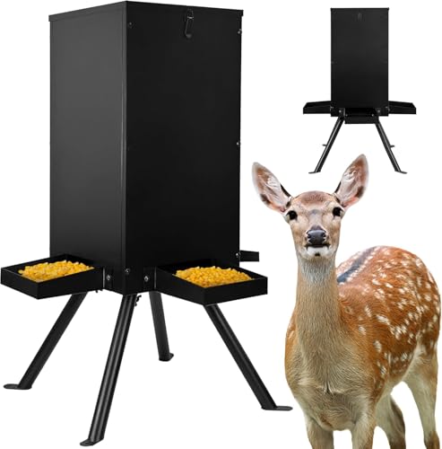 PROLEE Black 85lb Weatherproof Deer Feeder with 4 Feeding Trays & Stand