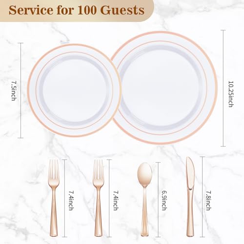 Rose Gold Plastic Dinnerware Set for 100 Guests - 600 Pieces