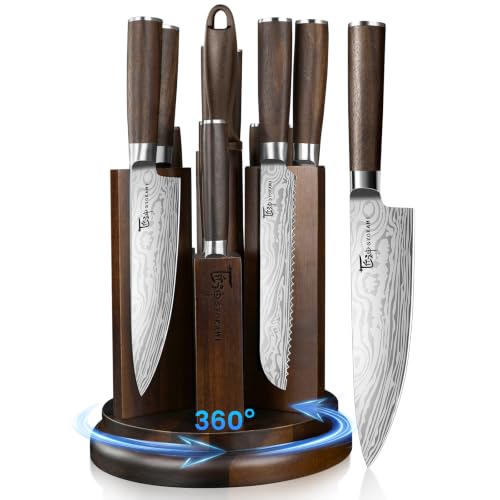 SYOKAMI 14-Piece Kitchen Knife Set with Rotatable Magnetic Block, Sharp & Stainless Steel