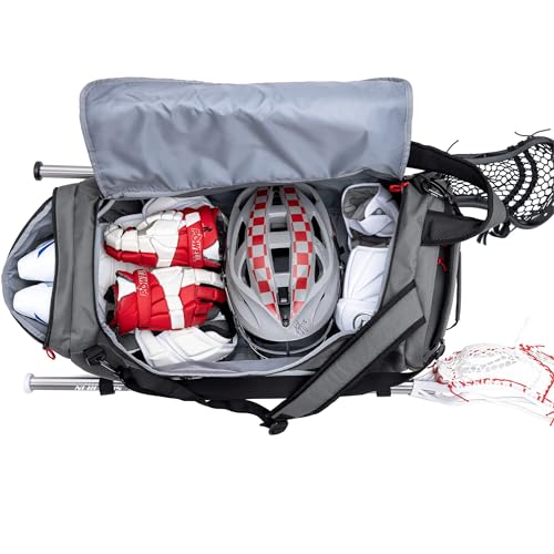 Grey Lacrosse Bag with 2 Stick Holders & Multi Pockets – Backpack & Duffle