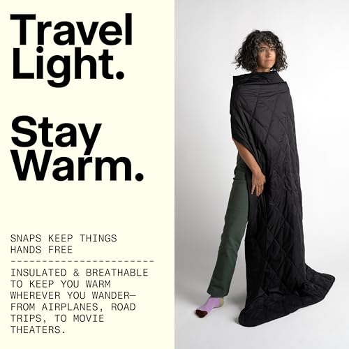 Packable Puffy Camping Blanket UltraPack Black – Waterproof Lightweight Outdoor Blanket