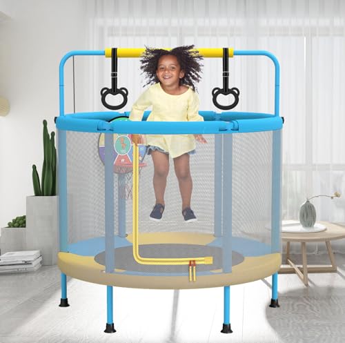 Kids 6-in-1 Trampoline with Safety Features, Basketball Hoop & Swing
