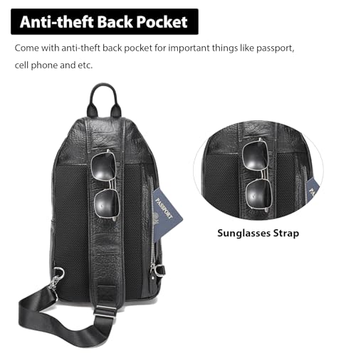 LANNSYNE Black Leather Crossbody Bag for 12.9 Inch iPad - Casual Sling for Men