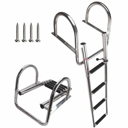 COC-LF 4-Step Stainless Steel Boat Ladder, Folding Telescoping Rear Entry, Heavy Duty