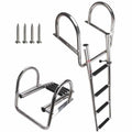 COC-LF 4-Step Stainless Steel Boat Ladder, Folding Telescoping Rear Entry, Heavy Duty