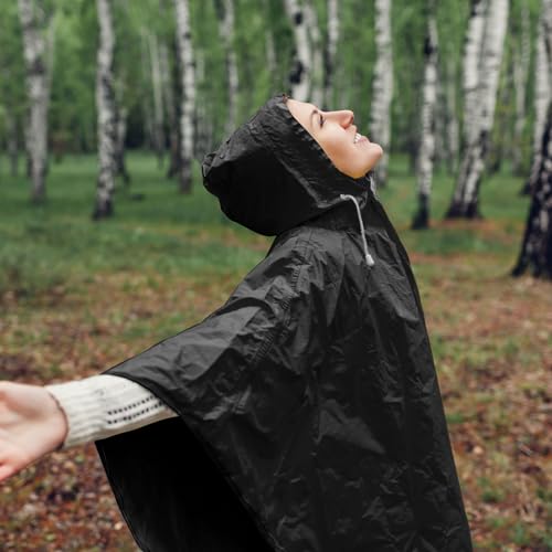 Black Reusable Adult Rain Ponchos - 20 Pack Waterproof Waterproof Raincoat with Hood