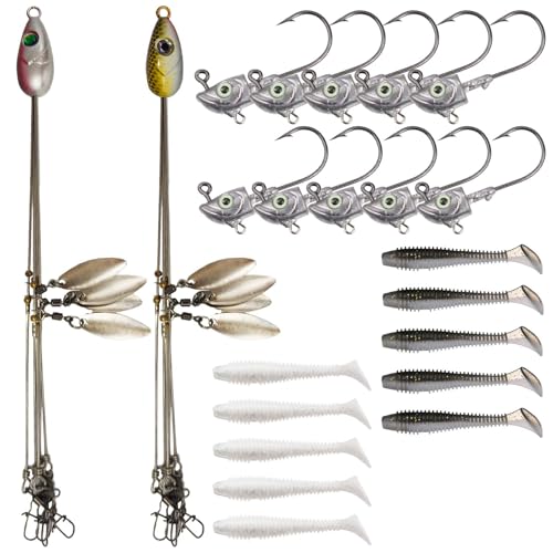 2-Pack Alabama Fishing Rig Kit with 10 Lures & Jig Heads for Bass & Striper