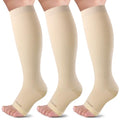 Open Toe Compression Socks for Women & Men 20-30mmHg Knee High Support Stockings Beige X-Large 3 Pairs