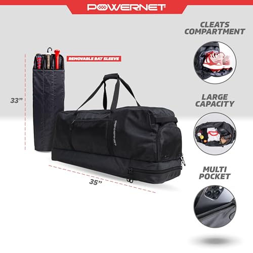 PowerNet Pro Bat Vault Duffle Bag for Baseball & Softball Gear with Removable Bat Sleeve