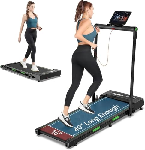THERUN 2-in-1 Under Desk Walking Pad Treadmill with Handle Bar - Green & Black, High Speed