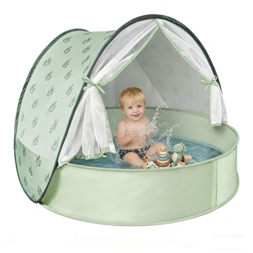 WEMOH Pop-Up Baby Beach Pool Tent with Mat, Mosquito Net & Detachable Canopy - Green