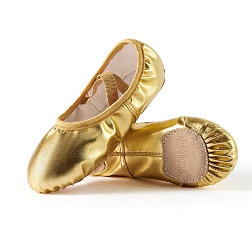 Missfiona PU Leather Ballet Shoes Women Belly Dance Slippers - 8.5 / Gold Band