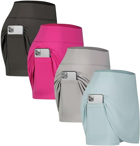 Women's High Waisted Skorts with Pockets - Tennis, Golf & Athletic Skirts - Set 1 (Large)