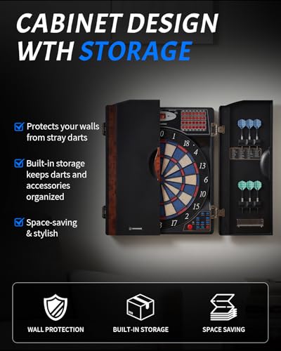 Electronic Dart Board Cabinet Set with Woodgrain Finish - Black