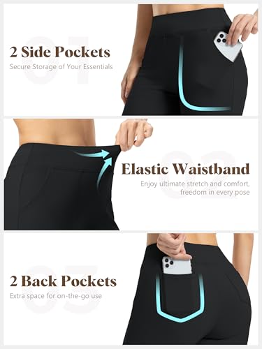 Petite Women's Wide Leg Yoga Pants - High Waist Stretch Lounge Sweatpants with Pockets - Short Black
