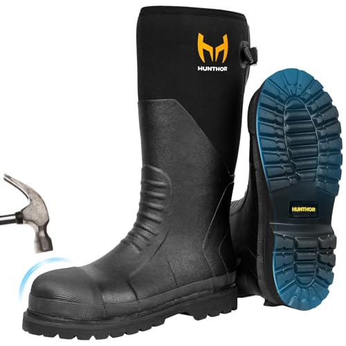 Black Steel Toe Rubber Work Boots - Puncture-Proof Safety Footwear, 8