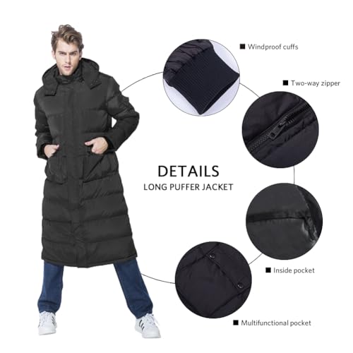 Men's Black Medium Winter Puffer Coat with Hood - Packaged Long Jacket