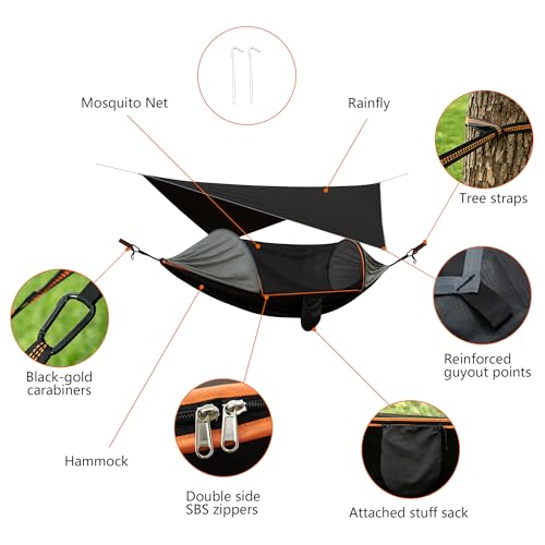Large Camping Hammock with Mosquito Net and Rain Fly Tarp - Durable & Portable
