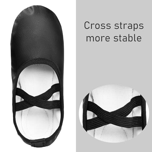 Dynadans Soft Leather Ballet Slippers for Girls Boys Toddler Kids Women - 2 Little Kid / Black